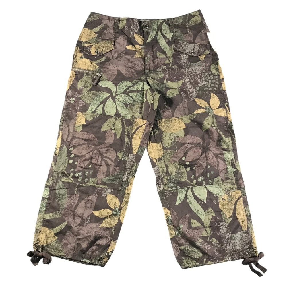 Anthropologie Floral Cargo Pants Womens 32 Brown Green Botanical Cropped Utility